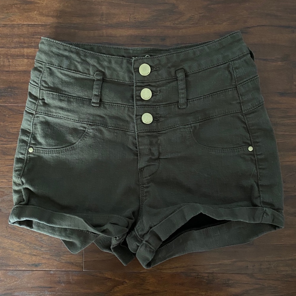 Refuge Dark Green High Waisted 3 Button Shorts